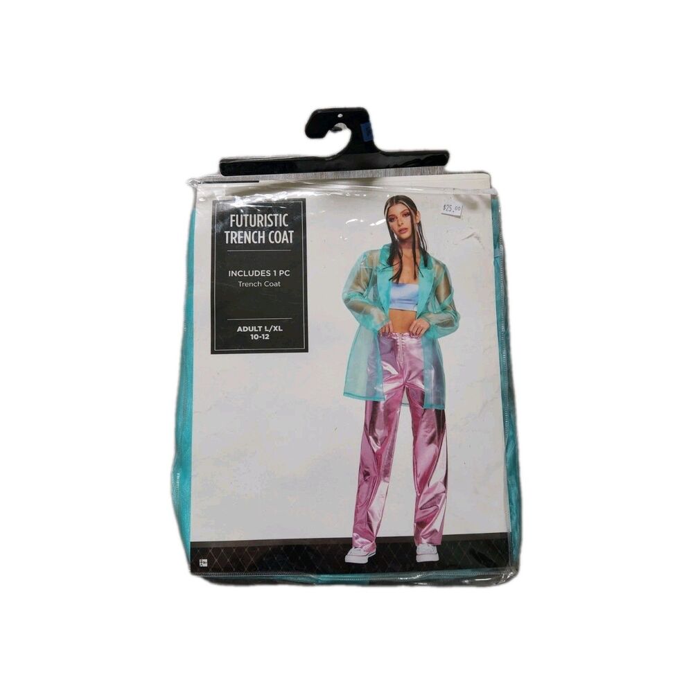 NWT Futuristic Trench Coat Light Blue Y2K Costume Adult L/XL Halloween Cyber Pun